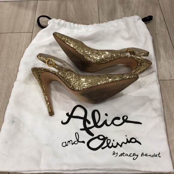 Alice + Olivia Darcy Gold Glitter Heels - Picture 4 of 9